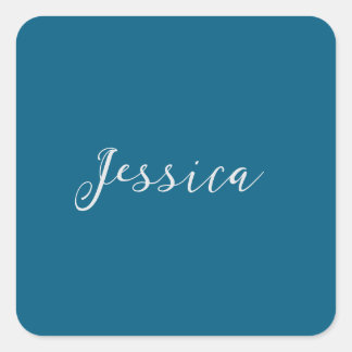 Blue Modern Elegant Plain Simple Professional Name Square Sticker