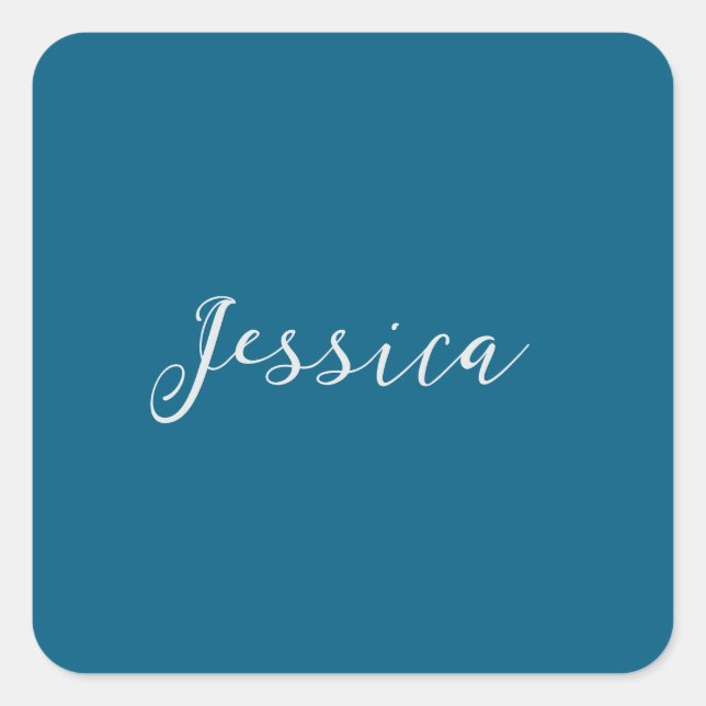 Blue Modern Elegant Plain Simple Professional Name Square Sticker (Front)