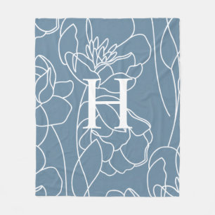 Blue Modern Elegant Wildflower Monogram Name Fleece Blanket