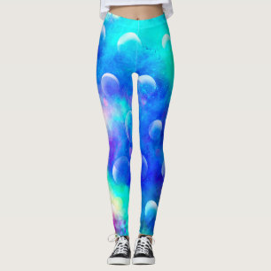 Blue modern fabulous bubbles abstract watercolor  leggings