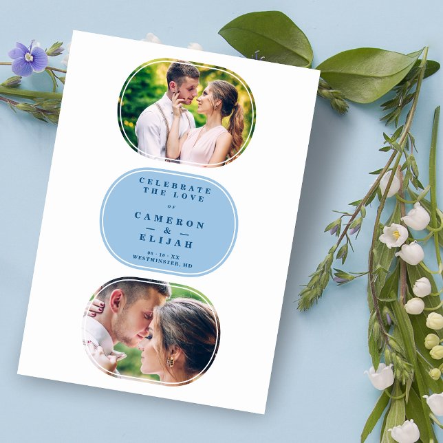 Blue Modern Fancy Oval Wedding 2 Multi Photos  Save The Date (Creator Uploaded)