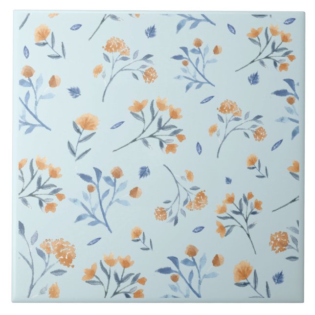 Blue Modern Farmhouse Wildflower Ceramic Tile (Front)