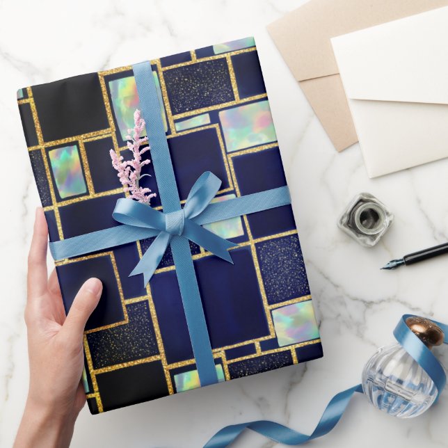 Blue | Modern Faux Glitter & Opal Wrapping Paper (Gifting)