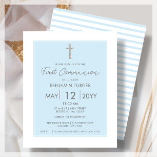 Blue Modern First Communion Budget Invitation