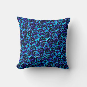 Blue Modern Floral Flourish Pattern Cushion