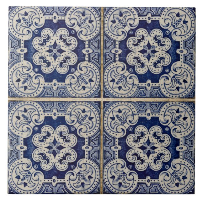 Blue Modern Floral Portuguese azulejos Tile (Front)