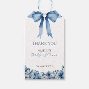 Blue Modern Floral Watercolor Baby Shower Gift Tags