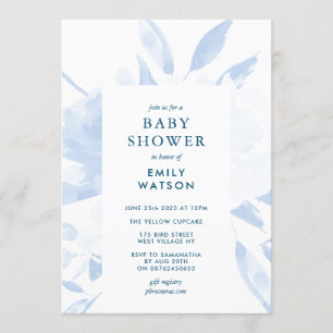 Blue Modern Floral Watercolor Baby Shower Invitation