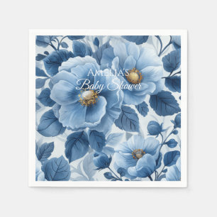 Blue Modern Floral Watercolor Baby Shower Napkin