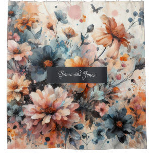 blue Modern floral wedding  invitation Shower Curtain