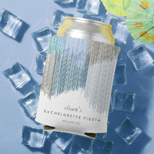 Blue Modern Fringe Bachelorette Party Can Cooler