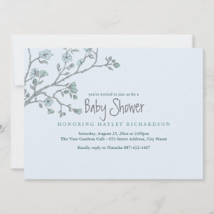 Blue Modern Garden Baby Shower Invite