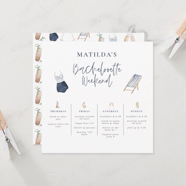 Blue modern girly bachelorette weekend itinerary (Front/Back In Situ)