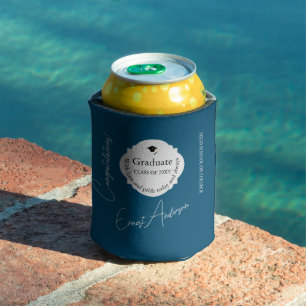Blue Modern Graduate Congratulations Graduation Can Cooler