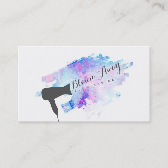 blue modern hairstylist grunge chic blow dry bar business card (Front)