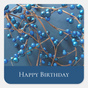 Blue Modern Happy Birthday Trendy Berries Square Sticker