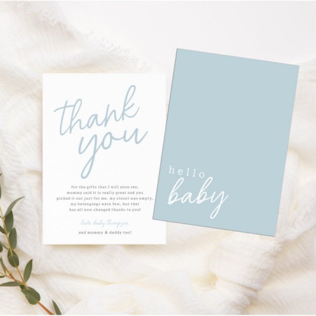Blue Modern Hello Baby Baby Shower Thank You  Card (Creator Uploaded)