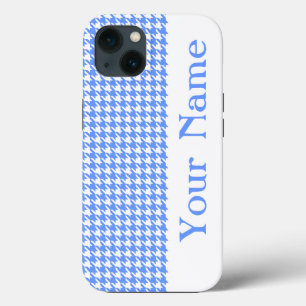 Blue Modern Houndstooth with name iPhone 13 Case