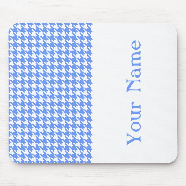 Blue Modern Houndstooth with name Mouse Mat (Front)