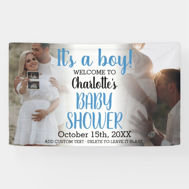 Blue Modern It's A Boy Baby Shower 2 Photo Banner (Horizontal)