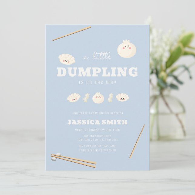 Blue Modern Kawaii Bao Dumpling Baby Shower  Invitation (Standing Front)