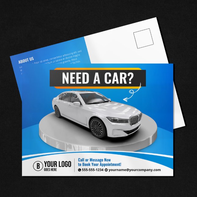Blue Modern Luxury Car Rental Automobile Car Hire Postcard (Creator Uploaded)