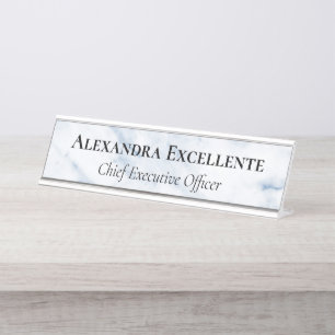 Blue Modern Marble Minimalist Custom Desk Name Plate