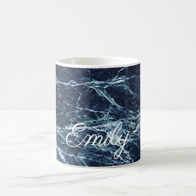 Blue modern marble Personalised Name Coffee Mug (Center)