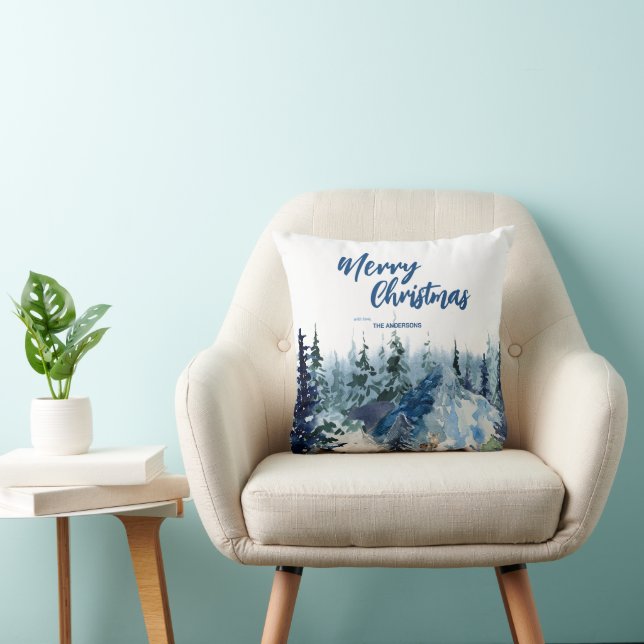 Blue Modern Merry xmas trees forest raindeer  Cushion (Chair)
