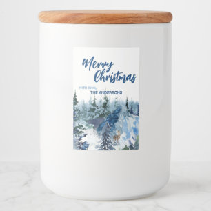 Blue Modern Merry xmas trees forest raindeer Food Label