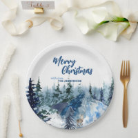 Blue Modern Merry xmas trees forest raindeer 
