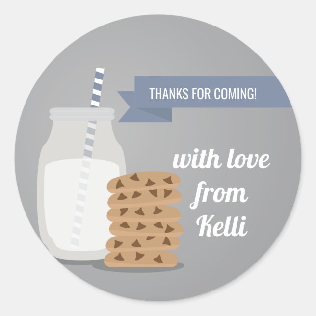 Blue Modern Milk and Cookies Striped Sticker (Front)