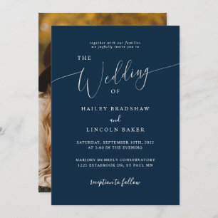 Blue Modern Minimal Photo Wedding  Invitation