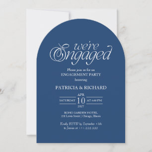 Blue Modern Minimalist Arch Engagement Party Invitation