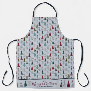 Blue Modern Minimalist Christmas Tree Apron