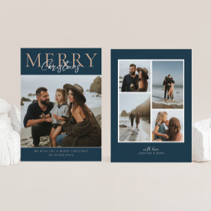 Blue Modern Minimalist Photo Merry Christmas Holiday Card