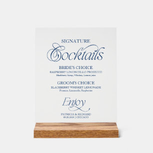 Blue Modern Minimalist Signature Cocktails Sign
