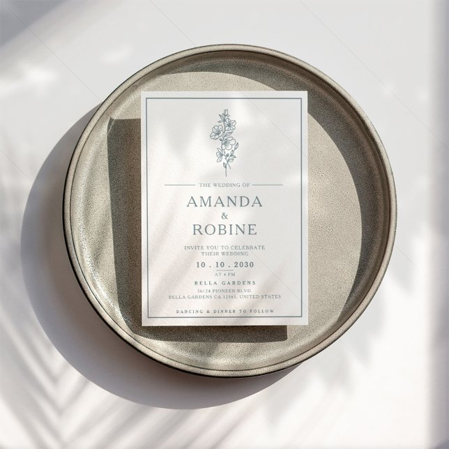 Blue Modern Minimalist Wedding Invitation (Creator Uploaded)