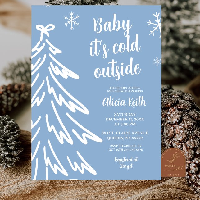 Blue Modern Minimalist Winter Baby Shower Invitation (Creator Uploaded)