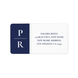 Blue Modern Monogram Medium Return Address Label