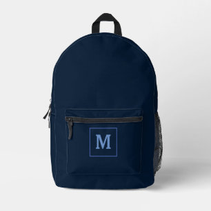 Blue Modern Monogram Name Custom Printed Backpack