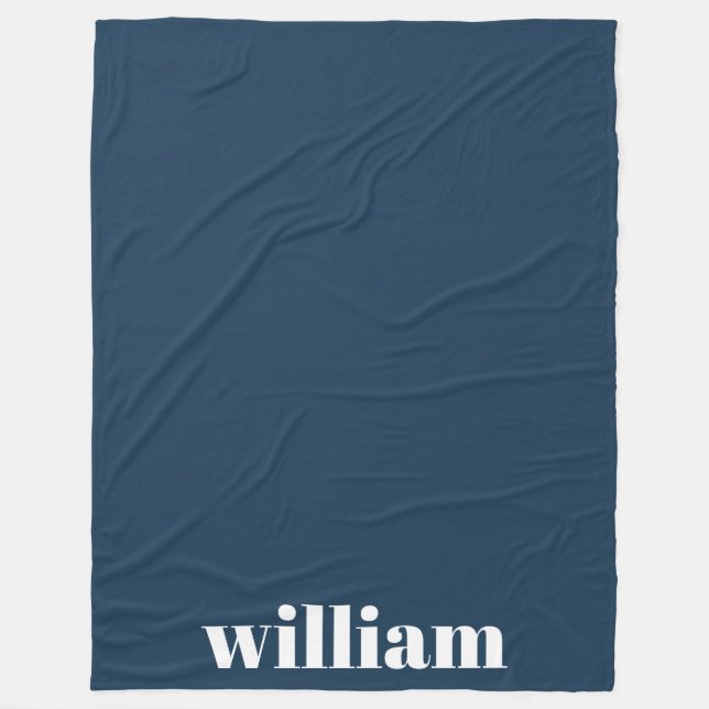 Blue Modern Monogram Personalised Name Fleece Blanket (Front)