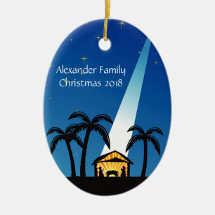 Blue Modern Nativity Christmas Ornament