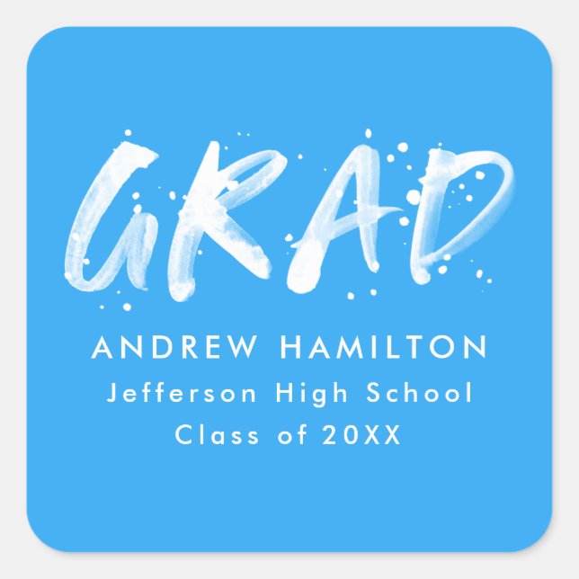 Blue | Modern Paint Splatter Graduation Square Sticker (Front)