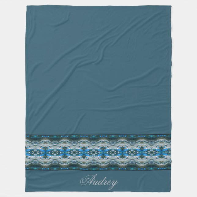 Blue Modern Patterned Designer Fleece Blanket (Front)