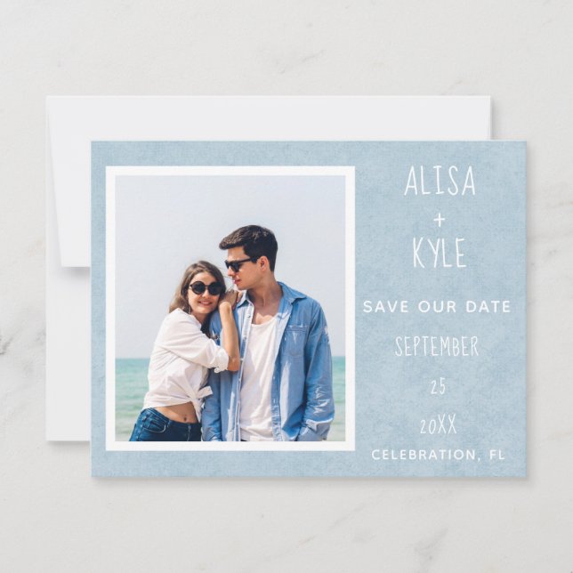 Blue Modern Photo Save the Date (Front)