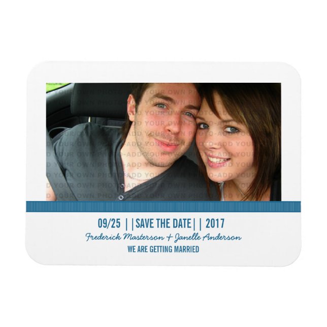 Blue Modern Photo Save the Date Magnet (Horizontal)