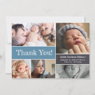 Blue Modern Photos Baby Shower Thank you Card