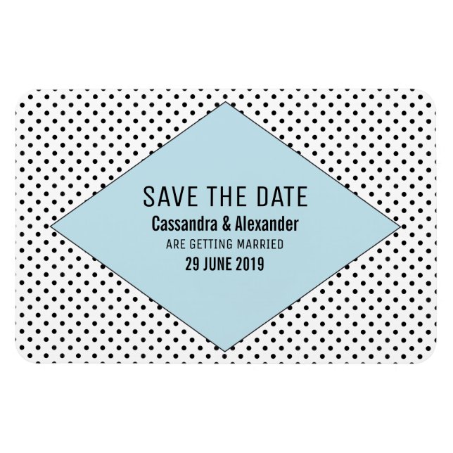 Blue Modern Polka Dots Save the Date Magnet (Horizontal)