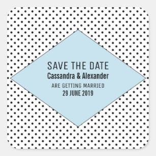 Blue Modern Polka Dots Save the Date Square Sticker